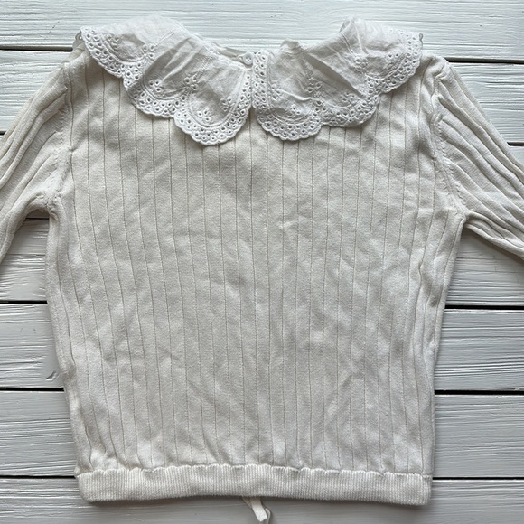 Musier Paris Long Sleeve Crop Top Eyelet Collar Ivory sz M - Picture 4 of 4